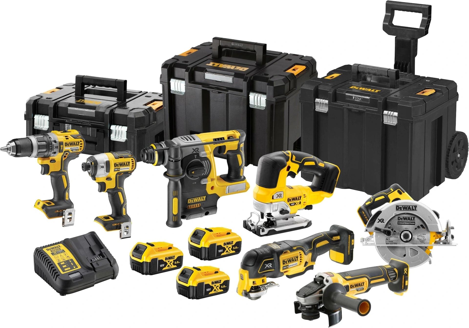 DEWALT DCK755P3T-QW  7 MACHINES AVEC  3x 18V 5Ah ACCU'S EN  TSTAK + TROLLEY CASE DEWALT